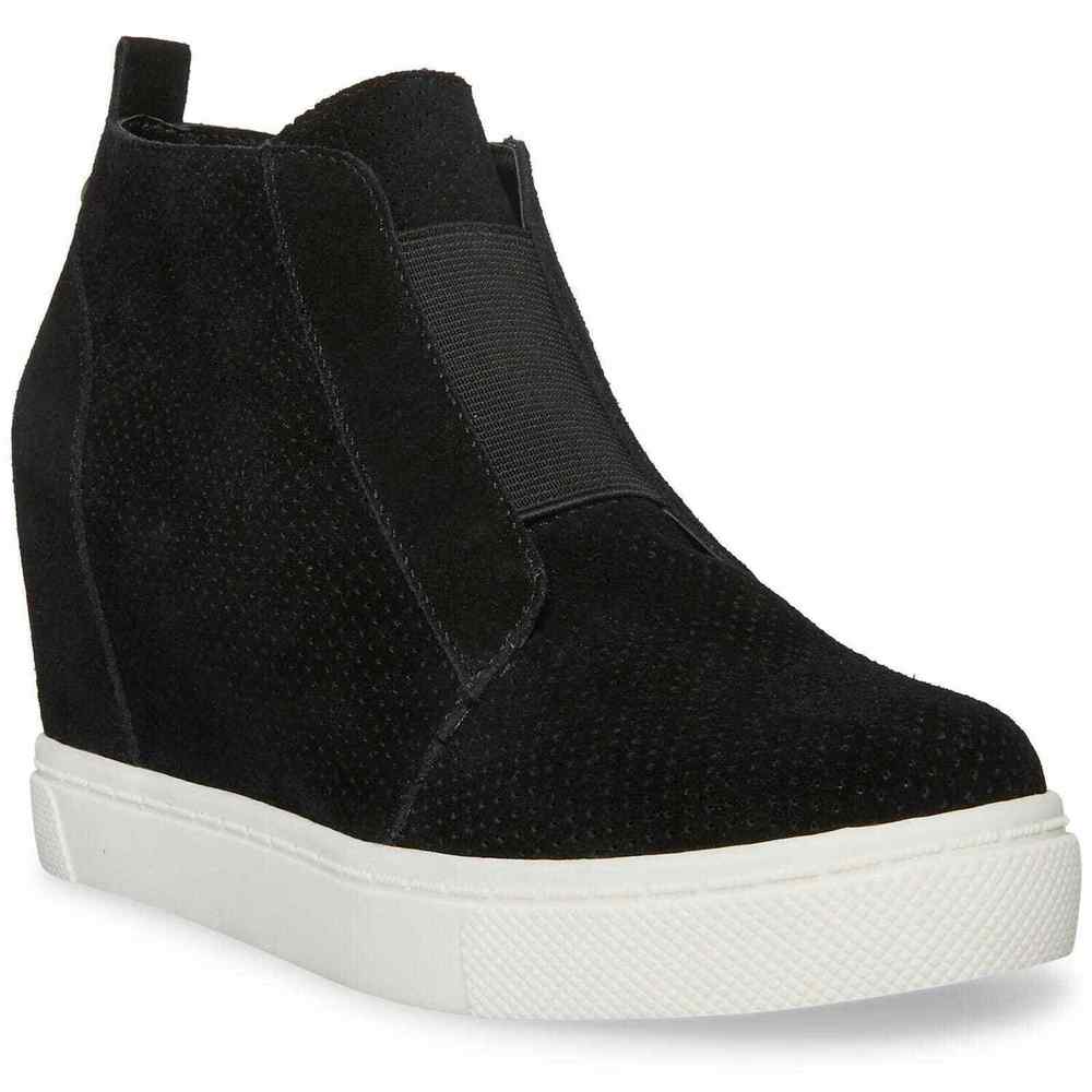 Steve Madden Wedge Sneaker Side Zipper Black Suede Women's Size 8